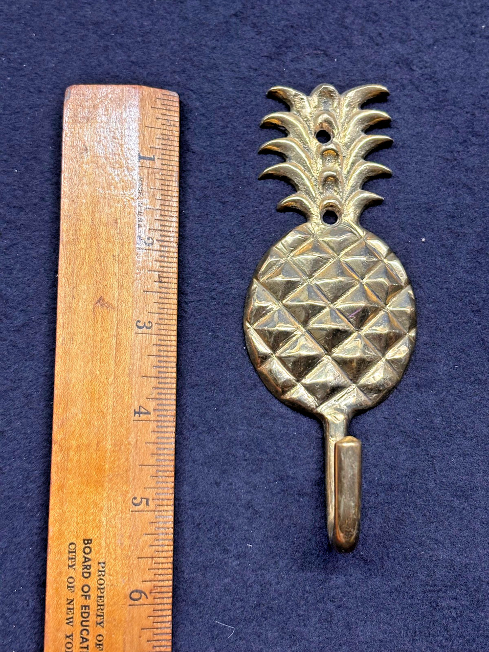 Brass Pineapple Wall Hook Vintage Solid Cast Coat Hospitality Symbol Colonial